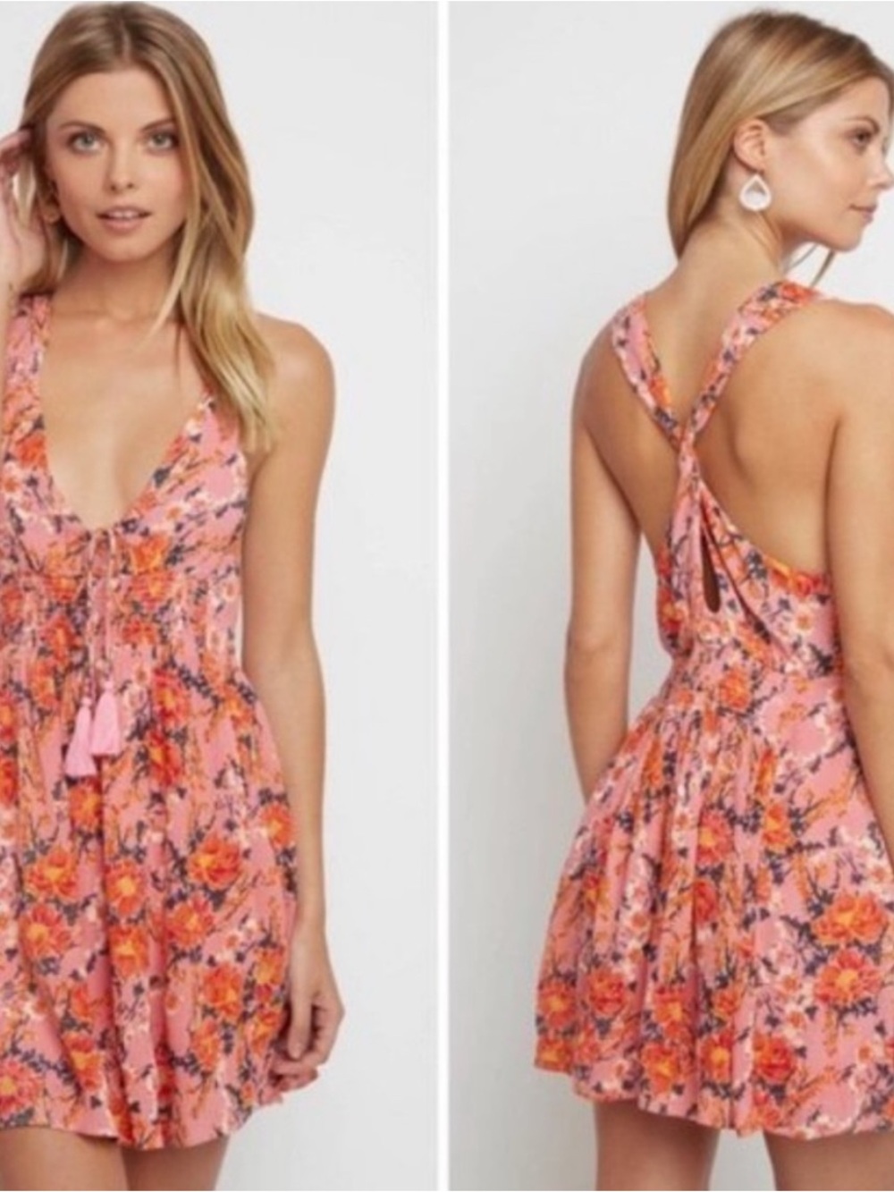 Free People Pink Floral Tassel Tie Sundress